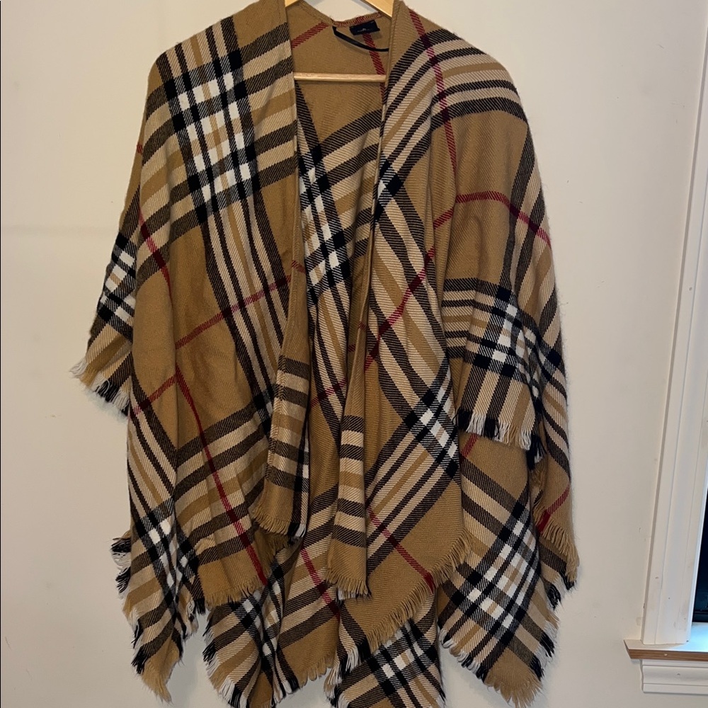 Plaid Tan and Black Women's Shawl